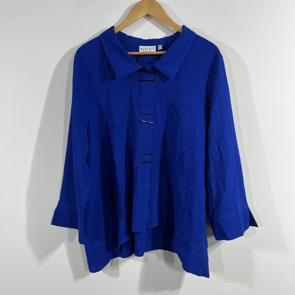 Habitat Royal Blue Artsy Lagenlook Crinkle Toggle Jacket Womens XXL Statement